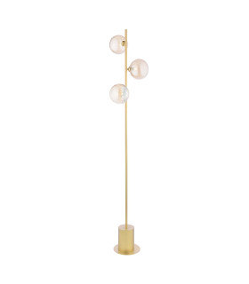 Spiral 3 Light Floor Lamp Matt Gold With Twisted Amber Glass