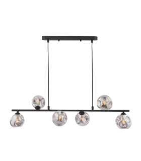 Spiral 6 Light Bar Ceiling Pendant Matt Black With Closed Organic Smoked Glass