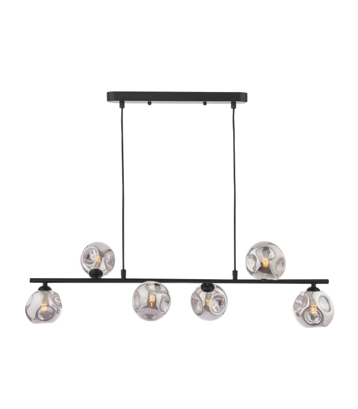 Spiral 6 Light Bar Ceiling Pendant Matt Black With Closed Organic Smoked Glass