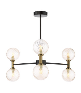 Takara 6 Light Semi-Flush Matt Black and Bronze With Twisted Amber Glass-1