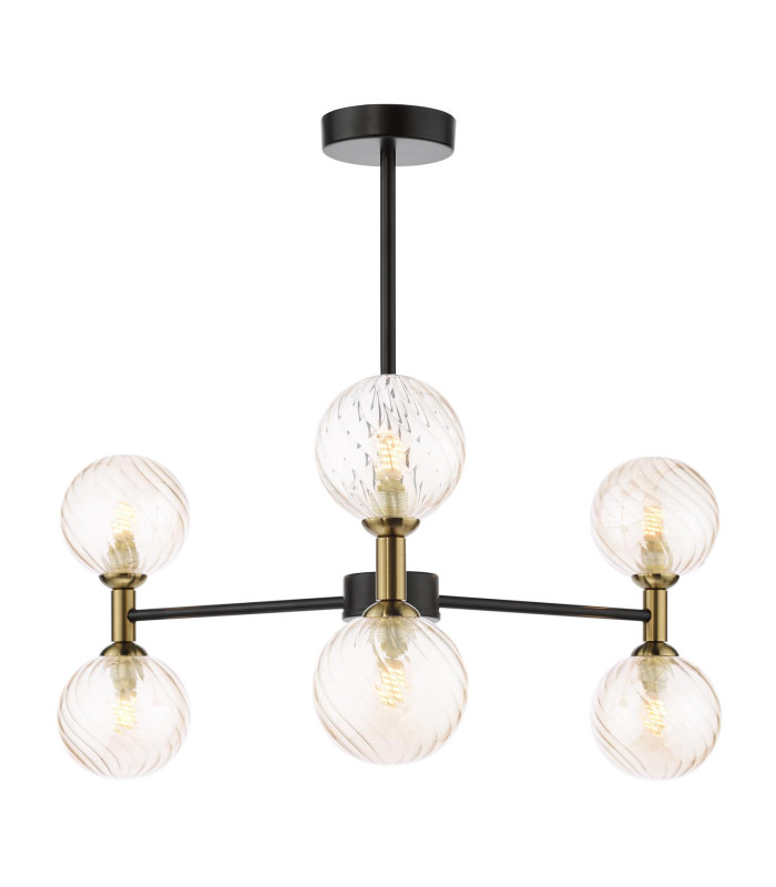 Takara 6 Light Semi-Flush Matt Black and Bronze With Twisted Amber Glass-1
