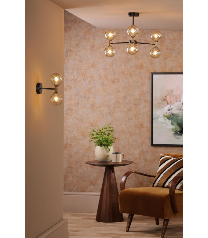 Takara 6 Light Semi-Flush Matt Black and Bronze With Twisted Amber Glass-2