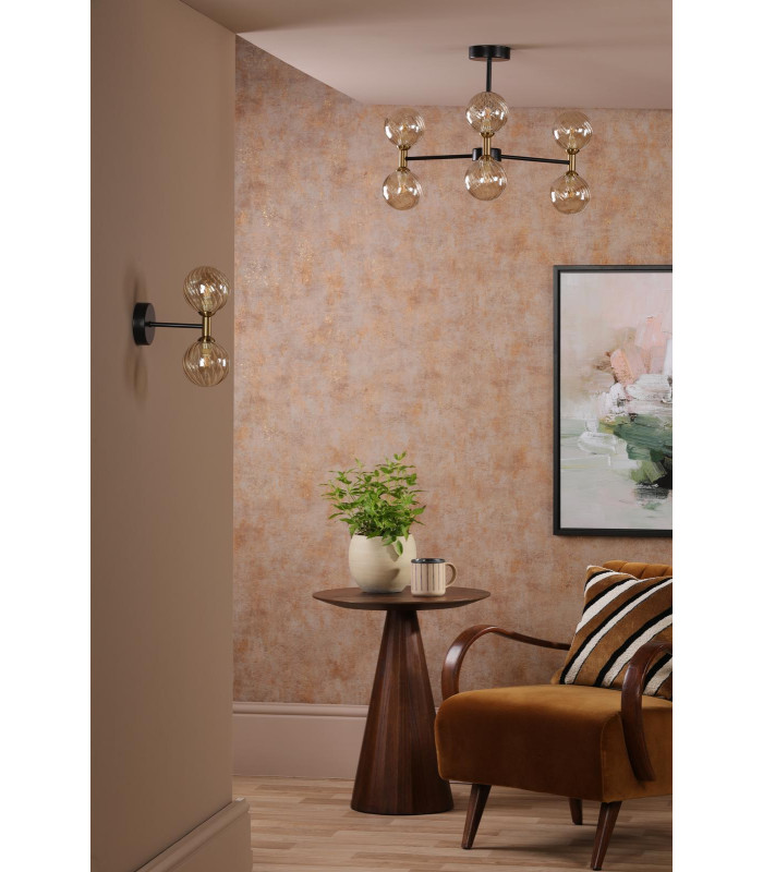 Takara 6 Light Semi-Flush Matt Black and Bronze With Twisted Amber Glass-3