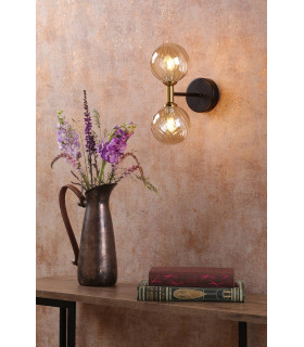 Takara Wall Light Matt Black and Bronze With Twisted Amber Glass-2