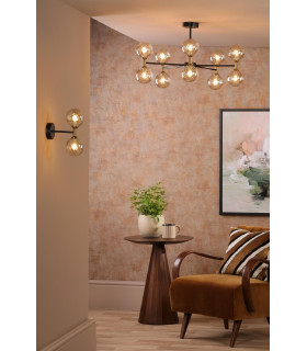 Takara 10 Light Semi-Flush Matt Black and Bronze With Twisted Amber Glass-2