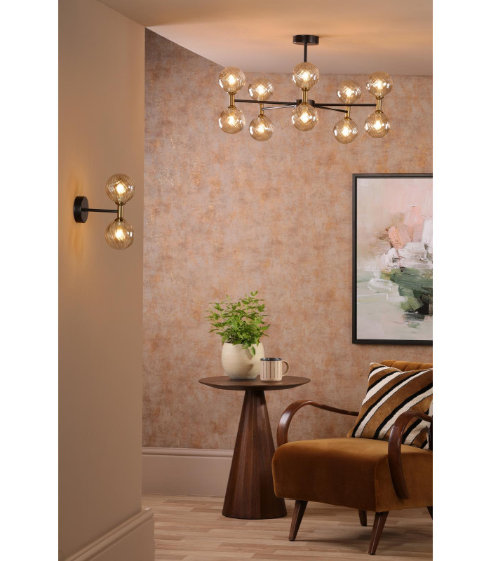 Takara 10 Light Semi-Flush Matt Black and Bronze With Twisted Amber Glass-2