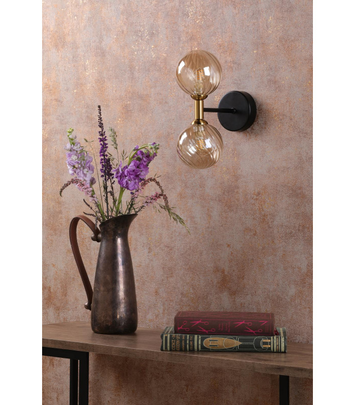 Takara Wall Light Matt Black and Bronze With Twisted Amber Glass-3