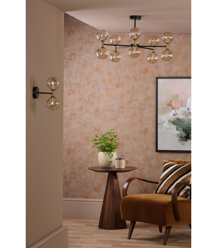 Takara 10 Light Semi-Flush Matt Black and Bronze With Twisted Amber Glass-3