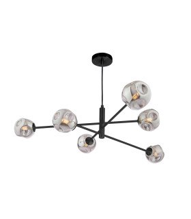 Vignette 6 Light Ceiling Pendant Matt Black With Closed Organic Smoked Glass-1