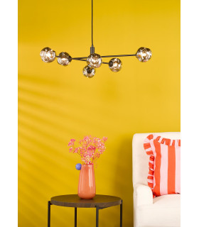 Vignette 6 Light Ceiling Pendant Matt Black With Closed Organic Smoked Glass-2