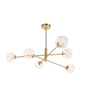 Vignette 6 Light Ceiling Pendant Aged Brass With Closed Organic Amber Glass