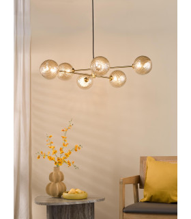 Vignette 6 Light Ceiling Pendant Aged Brass With Twisted Amber Glass-2
