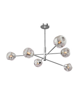 Vignette 6 Light Ceiling Pendant Polished Chrome With Closed Organic Smoked Glass