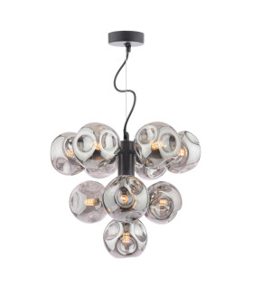 Vine 10 Light Ceiling Pendant Satin Black With Closed Organic Smoked Glass