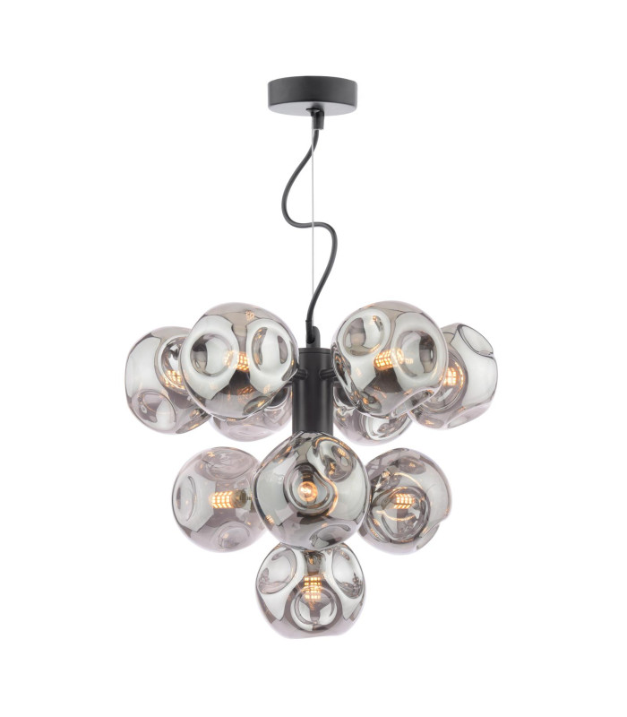 Vine 10 Light Ceiling Pendant Satin Black With Closed Organic Smoked Glass