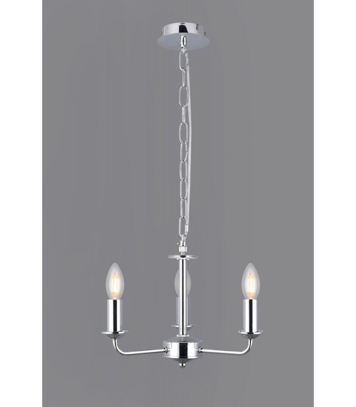 3 Light Multi Arm Ceiling Pendant without Shade, c, w 2m Chain, E14 Polished Chrome - 2