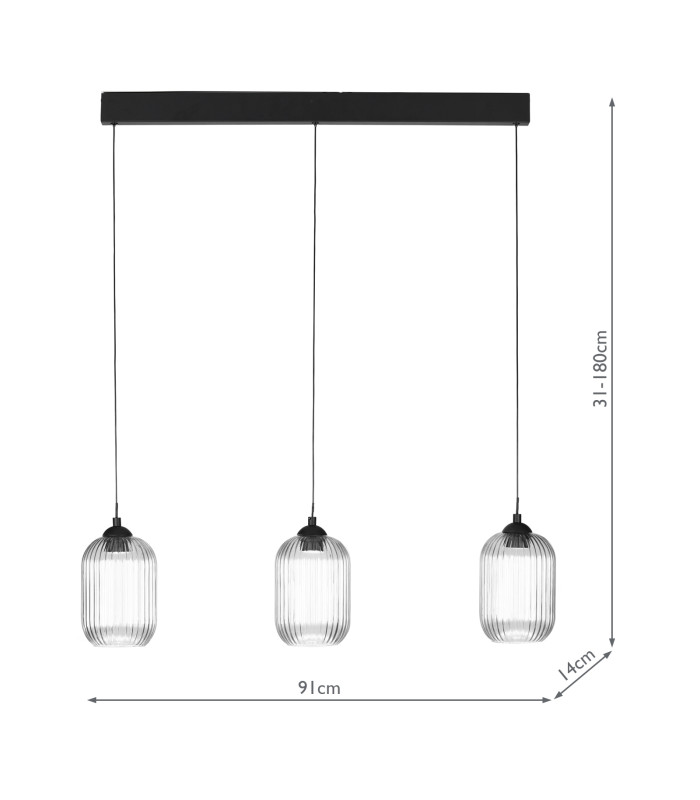 Eileen 3 Light Bar Ceiling Pendant Matt Black LED-2