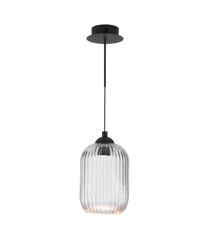 Eileen Ceiling Pendant/Wall Light Matt Black and Ribbed Glass LED-4