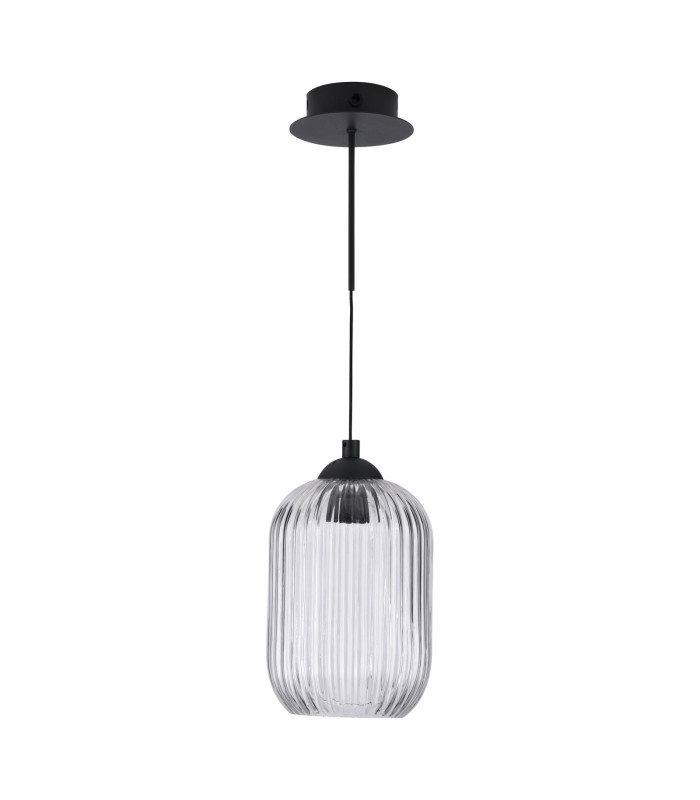 Eileen Ceiling Pendant/Wall Light Matt Black and Ribbed Glass LED-5