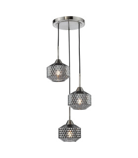Fabrienne 3 Light Cluster Ceiling Pendant Satin Nickel and Smoked Glass-1