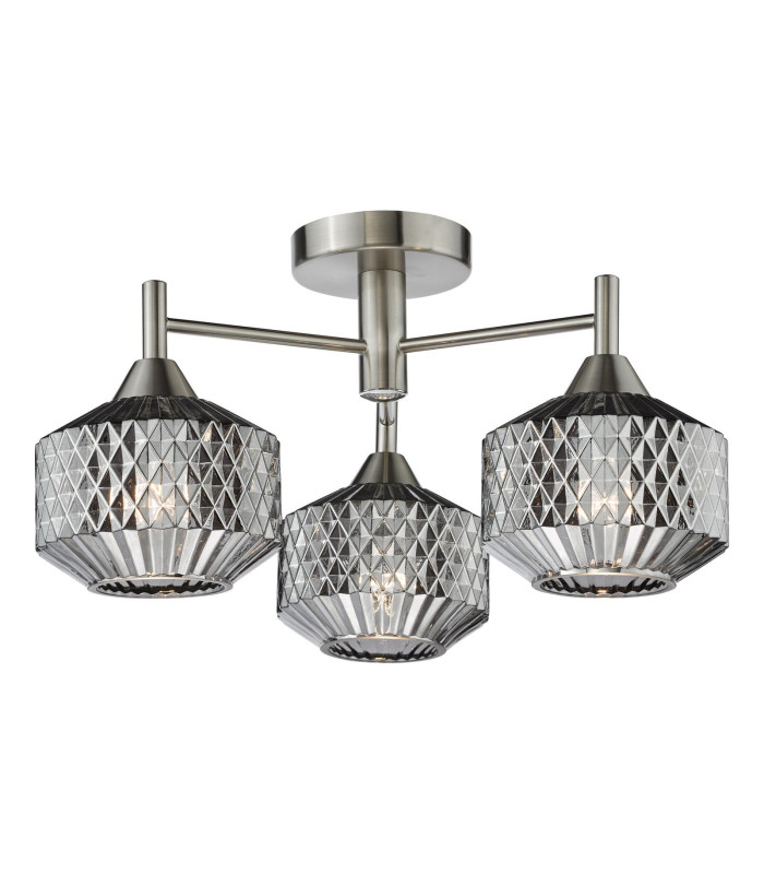 Fabrienne 3 Light Semi-Flush Satin Nickel and Smoked Glass-1