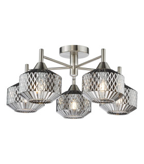 Fabrienne 5 Light Semi-Flush Satin Nickel and Smoked Glass-1