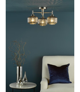 Fabrienne 3 Light Semi-Flush Satin Nickel and Smoked Glass-2