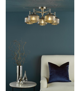 Fabrienne 5 Light Semi-Flush Satin Nickel and Smoked Glass-2