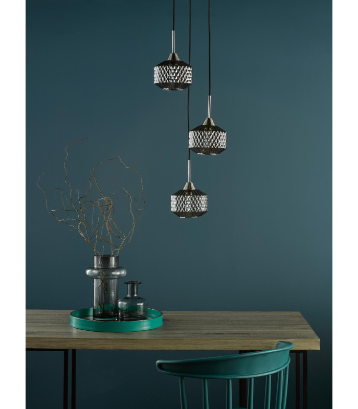Fabrienne 3 Light Cluster Ceiling Pendant Satin Nickel and Smoked Glass-3