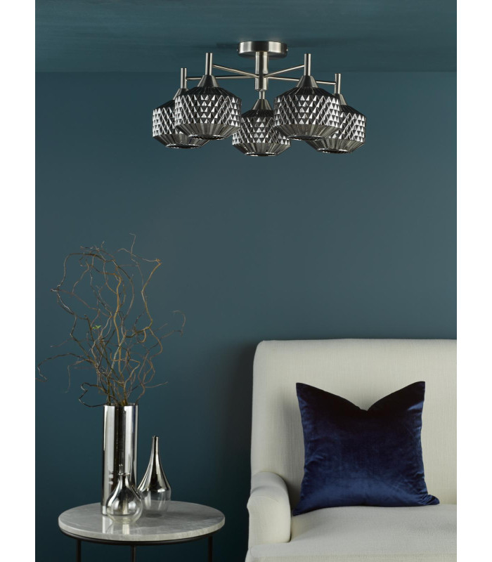 Fabrienne 5 Light Semi-Flush Satin Nickel and Smoked Glass-3