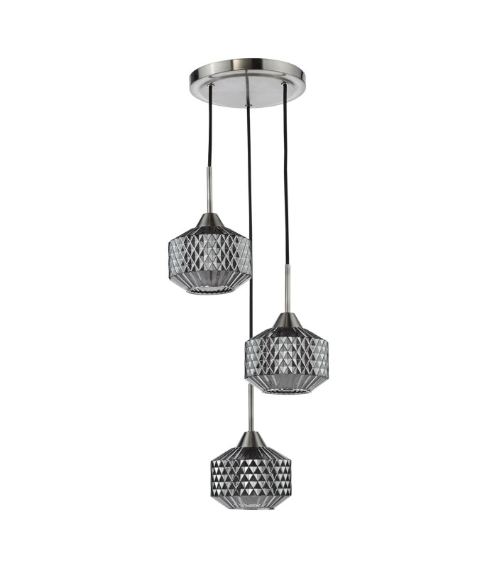 Fabrienne 3 Light Cluster Ceiling Pendant Satin Nickel and Smoked Glass-5