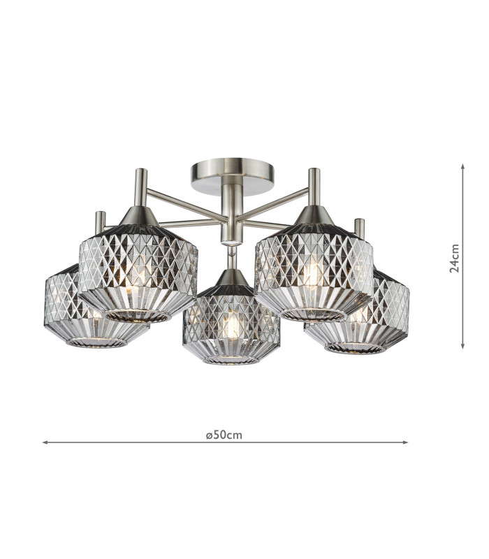 Fabrienne 5 Light Semi-Flush Satin Nickel and Smoked Glass-4