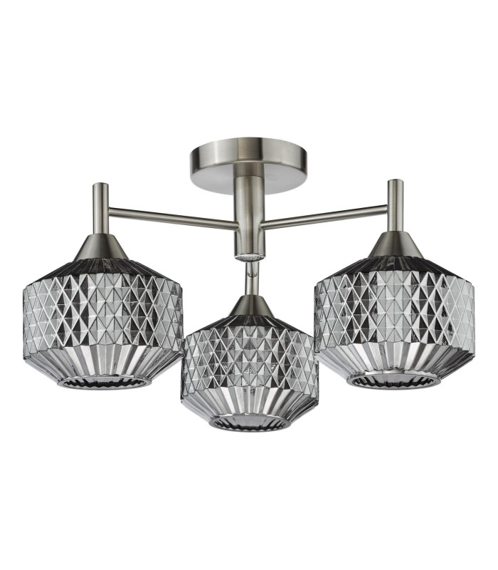 Fabrienne 3 Light Semi-Flush Satin Nickel and Smoked Glass-5