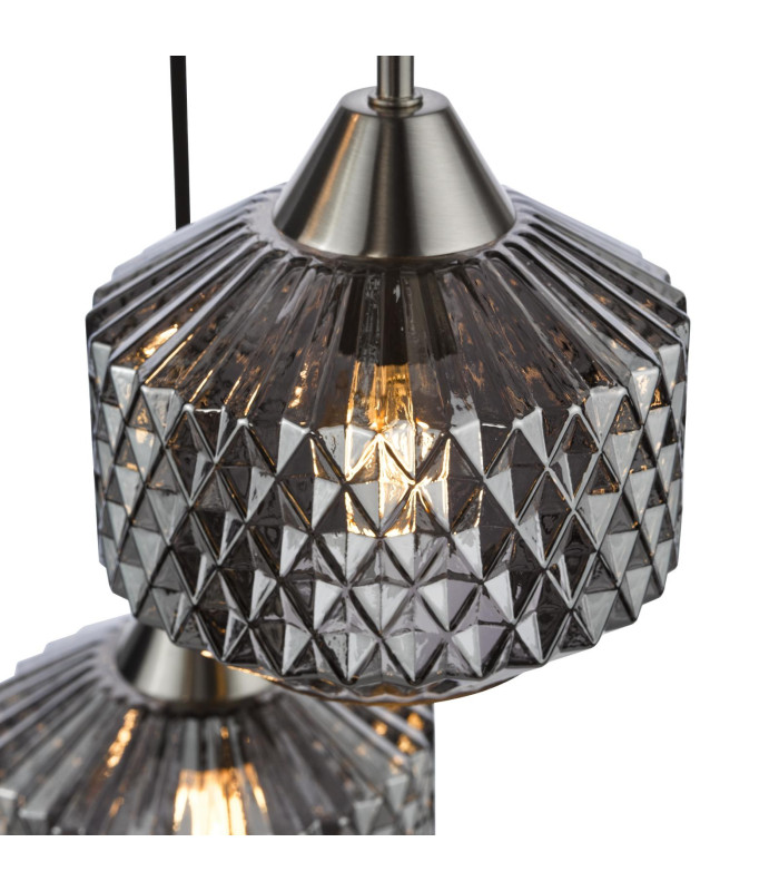 Fabrienne 3 Light Cluster Ceiling Pendant Satin Nickel and Smoked Glass-6