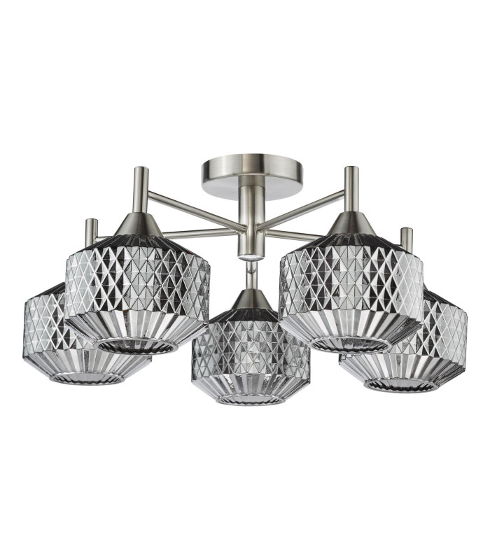 Fabrienne 5 Light Semi-Flush Satin Nickel and Smoked Glass-5