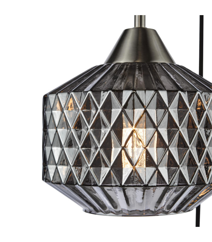 Fabrienne 3 Light Cluster Ceiling Pendant Satin Nickel and Smoked Glass-7