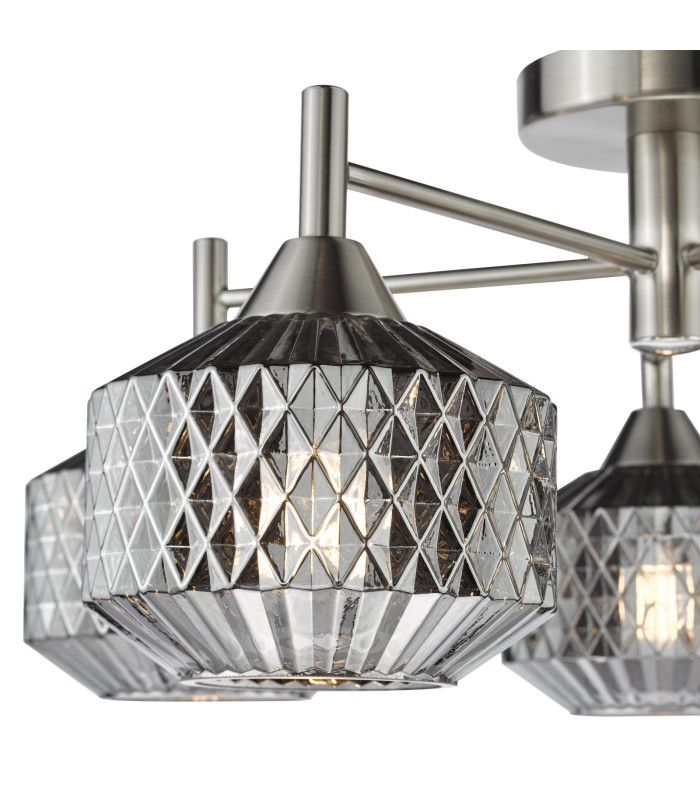 Fabrienne 5 Light Semi-Flush Satin Nickel and Smoked Glass-6
