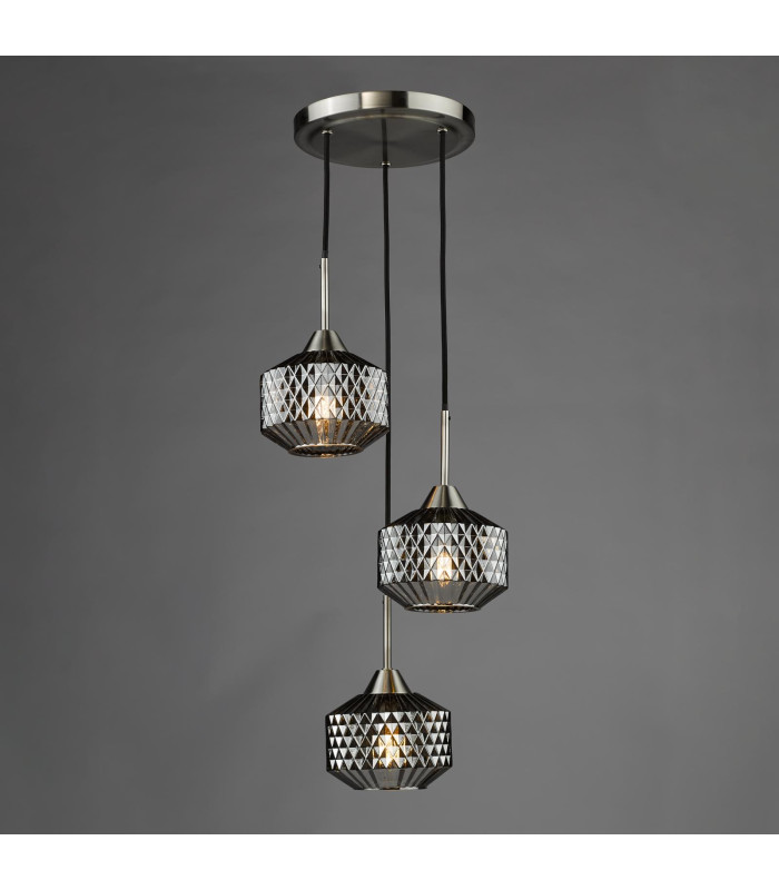 Fabrienne 3 Light Cluster Ceiling Pendant Satin Nickel and Smoked Glass-8