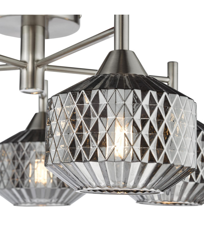 Fabrienne 5 Light Semi-Flush Satin Nickel and Smoked Glass-7