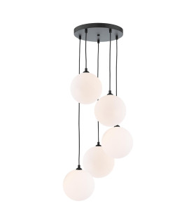 Federico 5 Light Cluster Ceiling Pendant Matt Black With Opal Glass-1