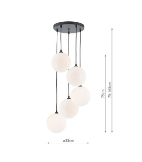 Federico 5 Light Cluster Ceiling Pendant Matt Black With Opal Glass-2