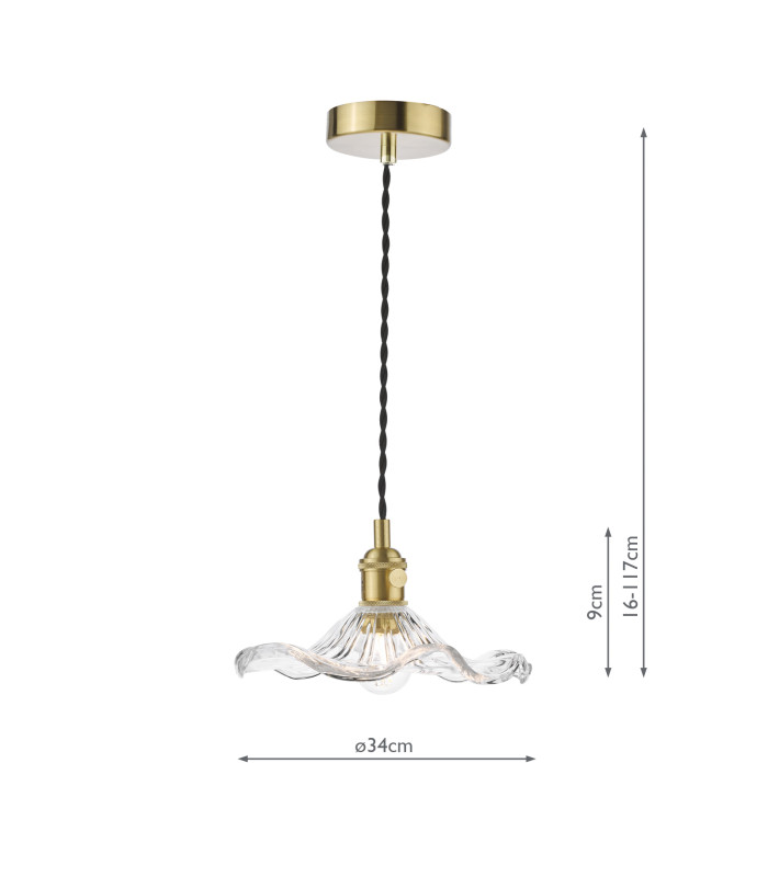 Hadano Ceiling Pendant Natural Brass and Wavy Glass-6