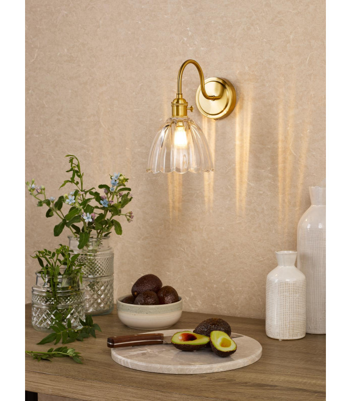 Hadano Wall Light Natural Brass and Scalloped Bell Glass-2
