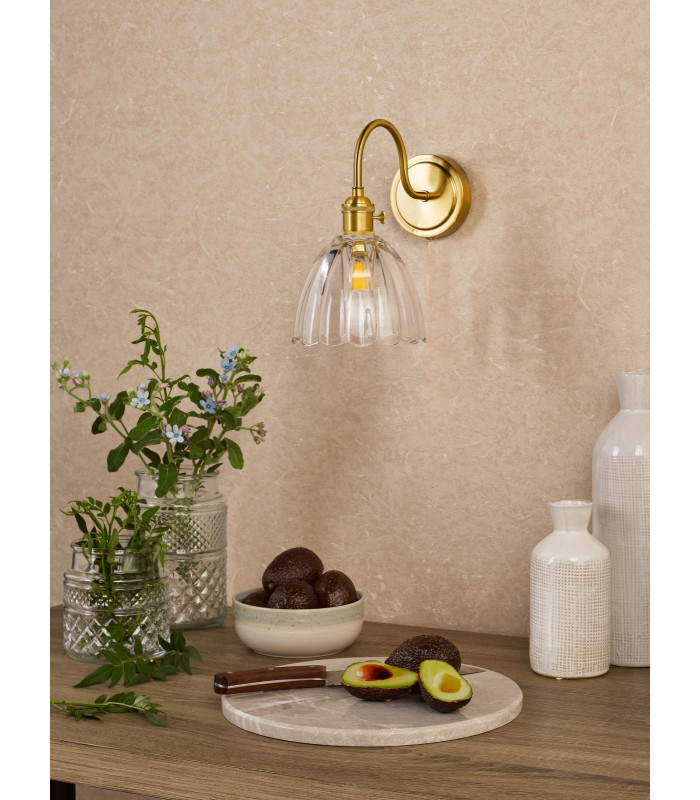 Hadano Wall Light Natural Brass and Scalloped Bell Glass-3