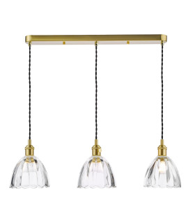 Hadano 3 Light Bar Ceiling Pendant Natural Brass and Scalloped Bell Glass-1