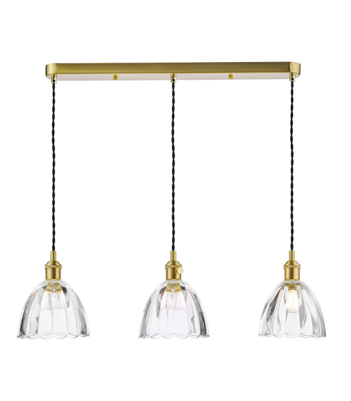 Hadano 3 Light Bar Ceiling Pendant Natural Brass and Scalloped Bell Glass-1