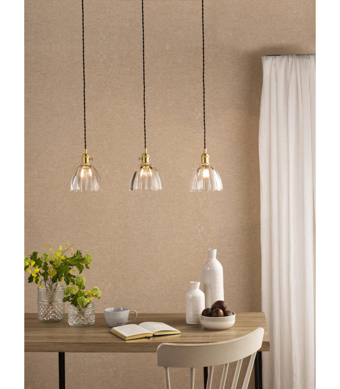 Hadano 3 Light Bar Ceiling Pendant Natural Brass and Scalloped Bell Glass-2