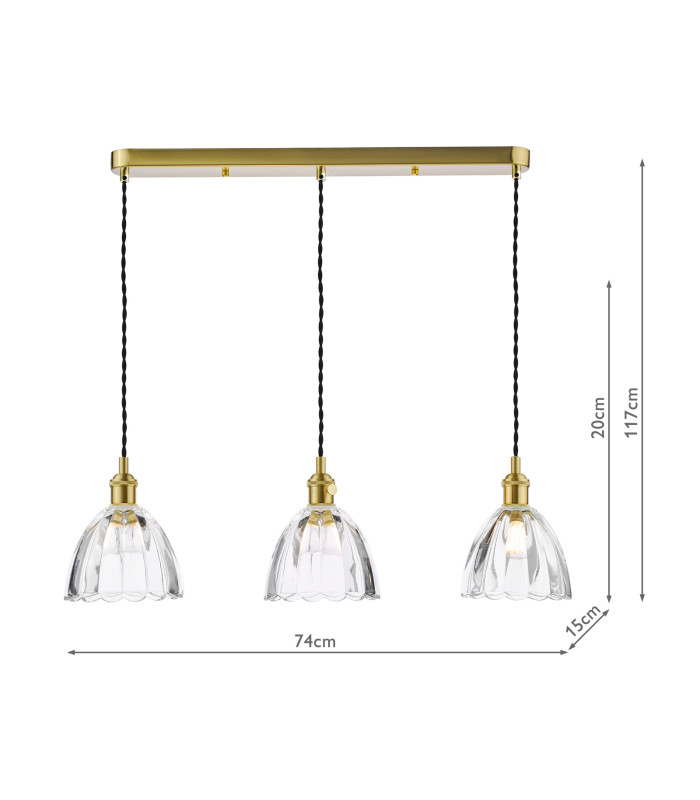 Hadano 3 Light Bar Ceiling Pendant Natural Brass and Scalloped Bell Glass-4