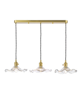 Hadano 3 Light Bar Ceiling Pendant Natural Brass and Wavy Glass-1