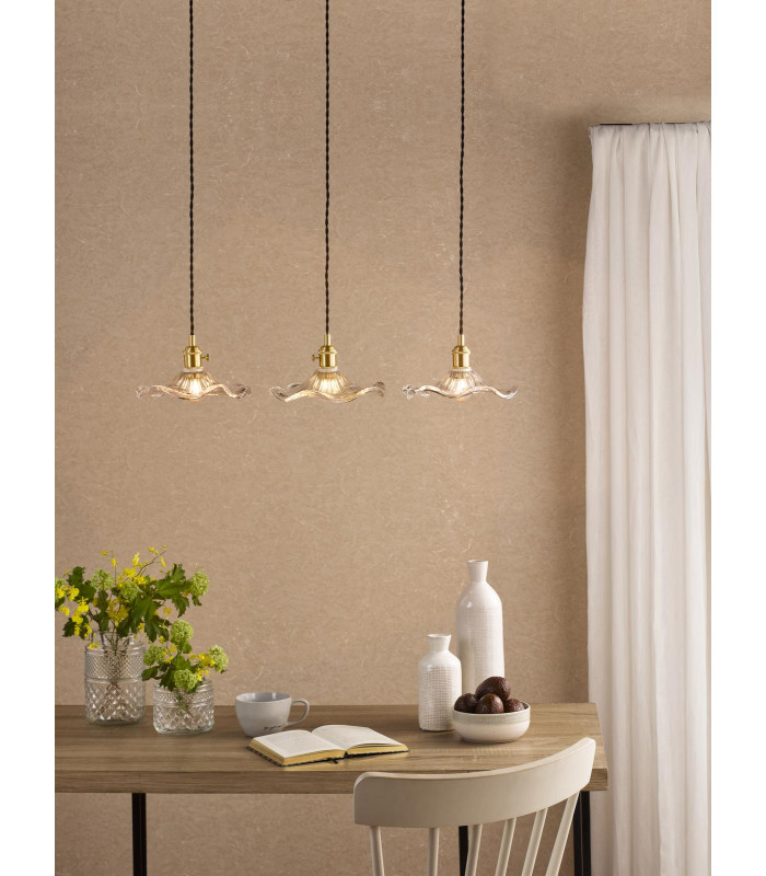 Hadano 3 Light Bar Ceiling Pendant Natural Brass and Wavy Glass-2